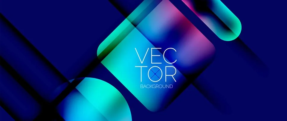 Dynamic bright colorful geometric elements with fluid gradients, lights, shadows Stock-Illustration