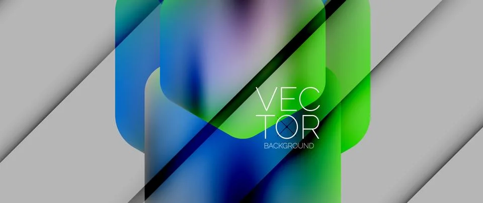 Dynamic bright colorful geometric elements with fluid gradients, lights, shadows Stock-Illustration