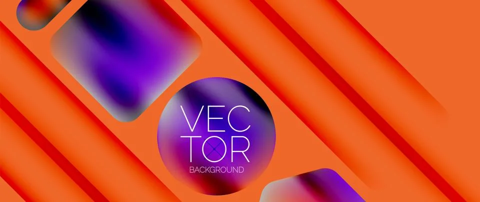 Dynamic bright colorful geometric elements with fluid gradients, lights, shadows Ilustración de archivo