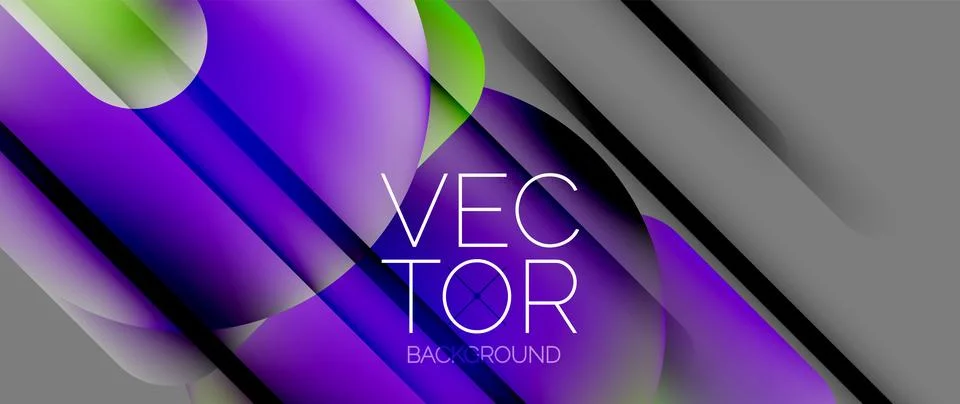 Dynamic bright colorful geometric elements with fluid gradients, lights, shadows Stock Illustration