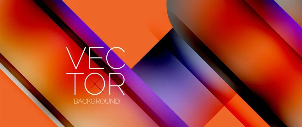 Dynamic bright colorful geometric elements with fluid gradients, lights, shadows Illustrazione stock