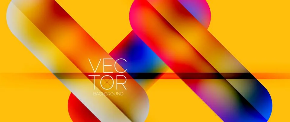 Dynamic bright colorful geometric elements with fluid gradients, lights, shadows Stock Illustration