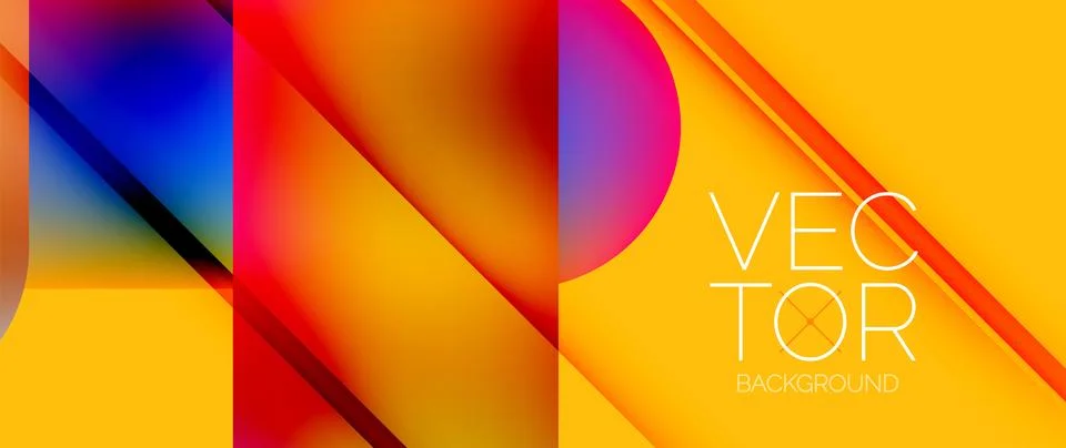 Dynamic bright colorful geometric elements with fluid gradients, lights, shadows Stock Illustration