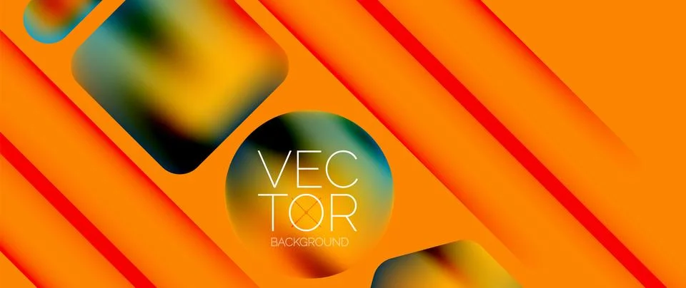 Dynamic bright colorful geometric elements with fluid gradients, lights, shadows Ilustração Stock