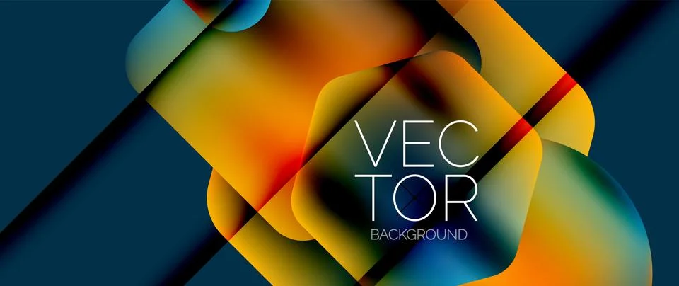 Dynamic bright colorful geometric elements with fluid gradients, lights, shadows Stock-Illustration