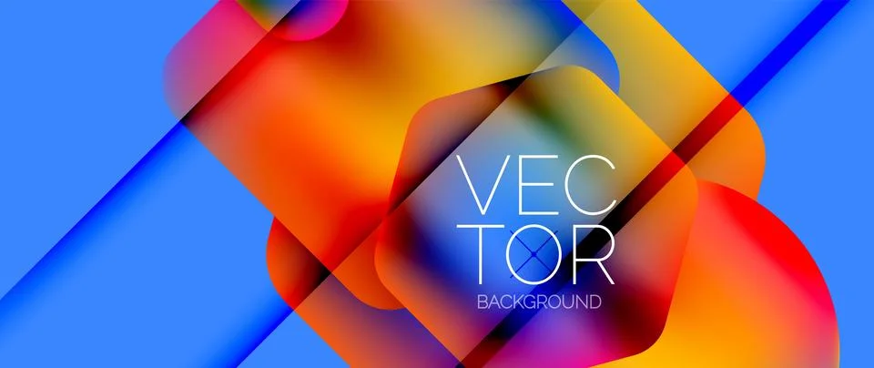 Dynamic bright colorful geometric elements with fluid gradients, lights, shadows 스톡 일러스트
