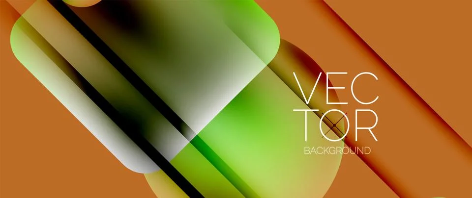 Dynamic bright colorful geometric elements with fluid gradients, lights, shadows Stock-Illustration