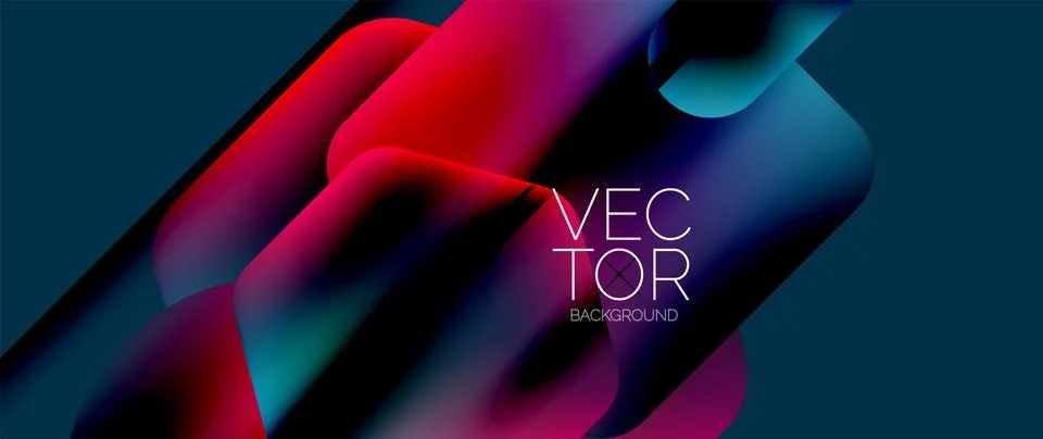 Dynamic bright colorful geometric elements with fluid gradients, lights, shadows Stock-Illustration