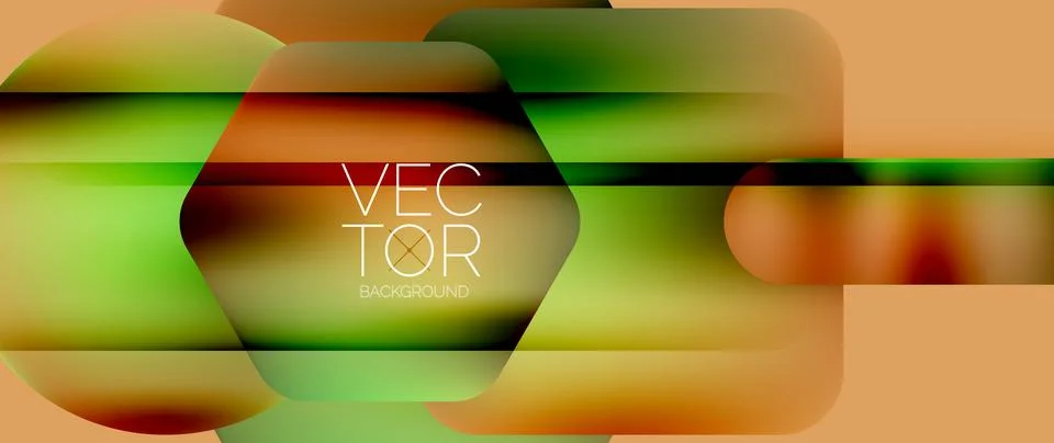 Dynamic bright colorful geometric elements with fluid gradients, lights, shadows Ilustração Stock