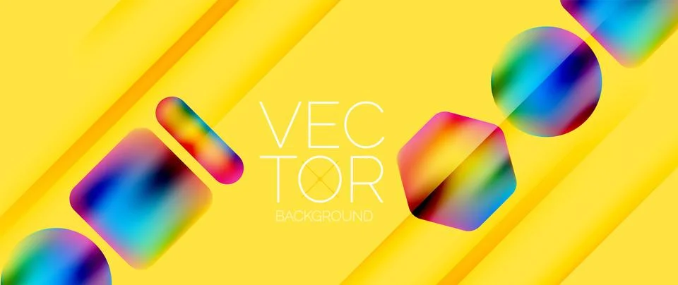 Dynamic bright colorful geometric elements with fluid gradients, lights, shadows Stock-Illustration