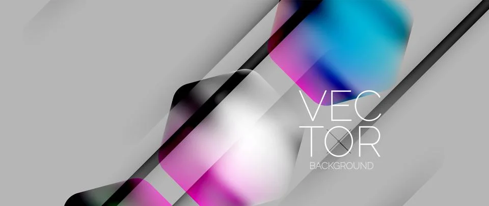 Dynamic bright colorful geometric elements with fluid gradients, lights, shadows Stock-Illustration