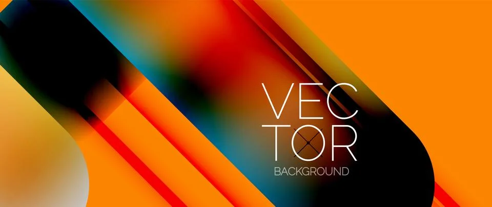 Dynamic bright colorful geometric elements with fluid gradients, lights, shadows Stock Illustration