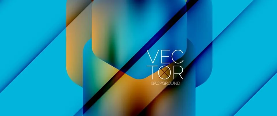 Dynamic bright colorful geometric elements with fluid gradients, lights, shadows Illustrazione stock