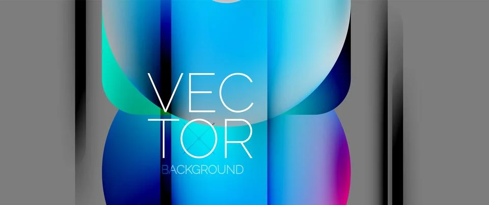Dynamic bright colorful geometric elements with fluid gradients, lights, shadows Stock-Illustration