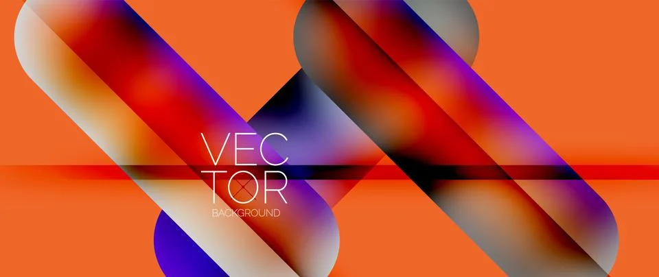 Dynamic bright colorful geometric elements with fluid gradients, lights, shadows Illustrazione stock