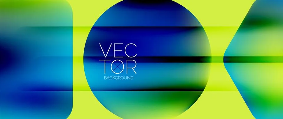 Dynamic bright colorful geometric elements with fluid gradients, lights, shadows Ilustração Stock