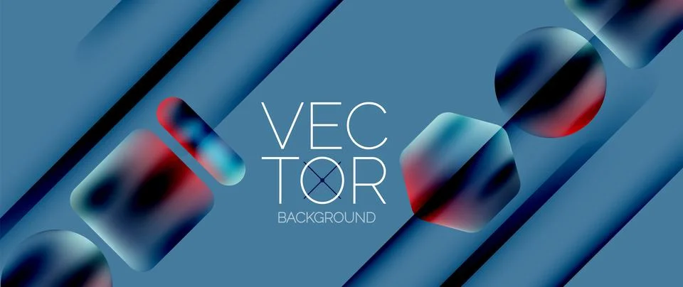 Dynamic bright colorful geometric elements with fluid gradients, lights, shadows Stock Illustration