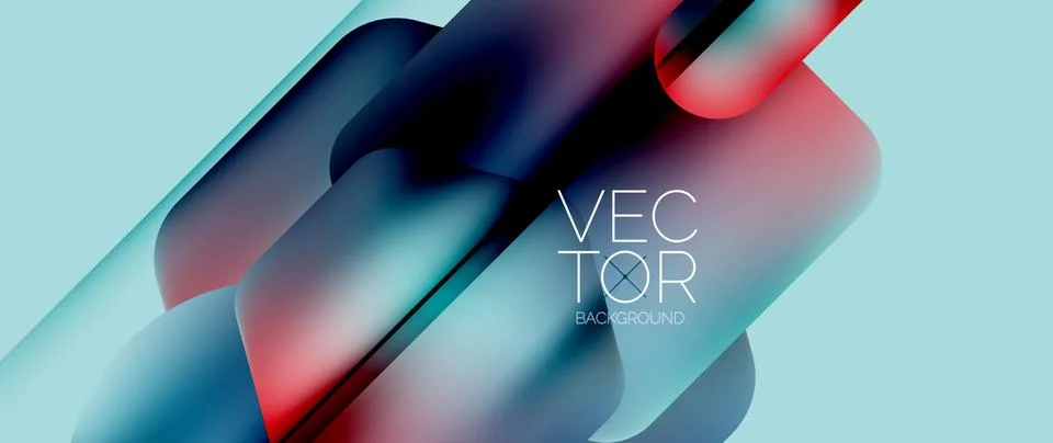 Dynamic bright colorful geometric elements with fluid gradients, lights, shadows Stock-Illustration