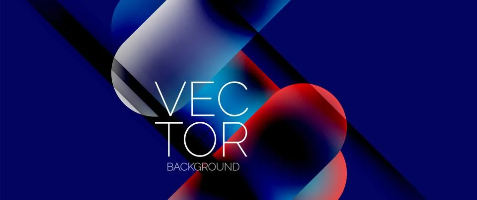 Dynamic bright colorful geometric elements with fluid gradients, lights, shadows Stock Illustration