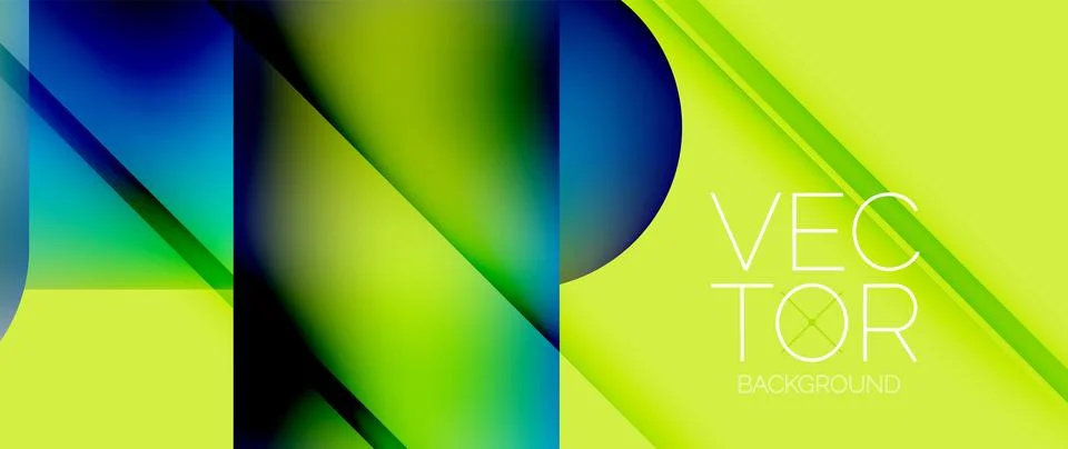 Dynamic bright colorful geometric elements with fluid gradients, lights, shadows Ilustração Stock