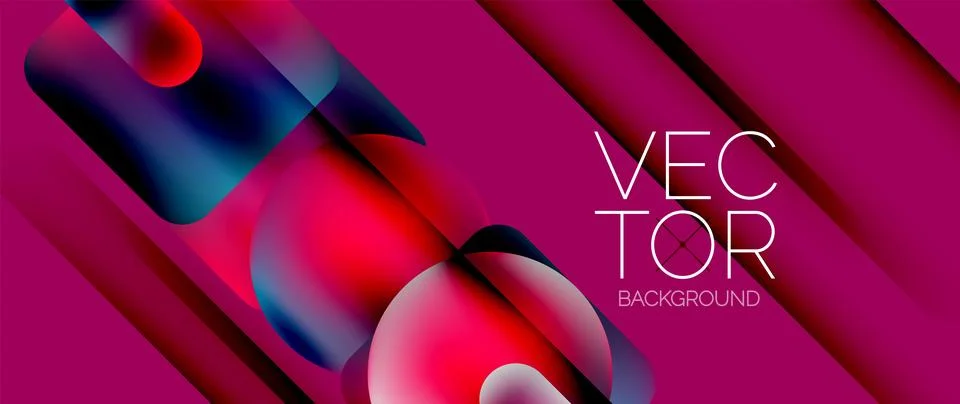 Dynamic bright colorful geometric elements with fluid gradients, lights, shadows Ilustración de archivo
