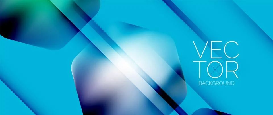 Dynamic bright colorful geometric elements with fluid gradients, lights, shadows Stock Illustration