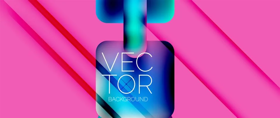 Dynamic bright colorful geometric elements with fluid gradients, lights, shadows Ilustración de archivo