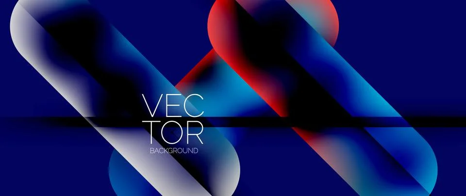 Dynamic bright colorful geometric elements with fluid gradients, lights, shadows Stock-Illustration