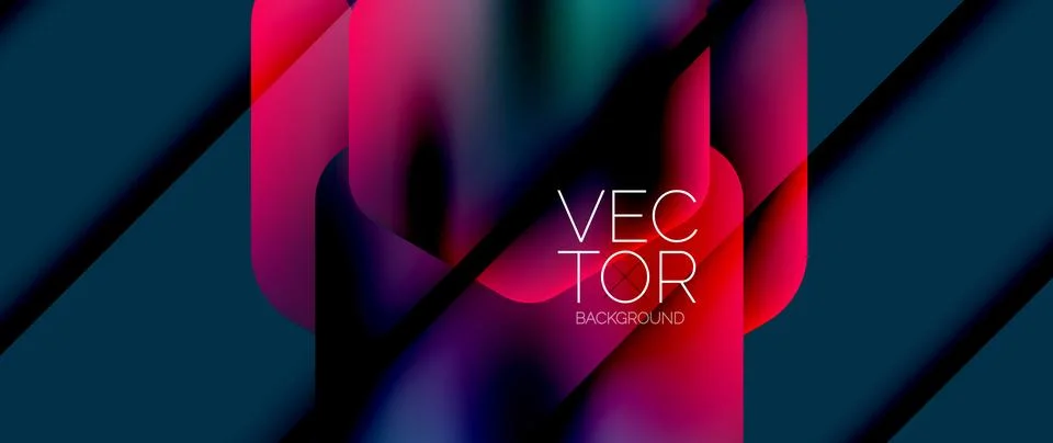 Dynamic bright colorful geometric elements with fluid gradients, lights, shadows Stock Illustration