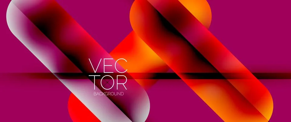 Dynamic bright colorful geometric elements with fluid gradients, lights, shadows Ilustração Stock