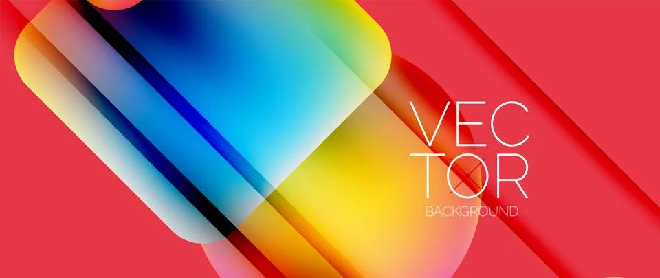 Dynamic bright colorful geometric elements with fluid gradients, lights, shadows Ilustración de archivo