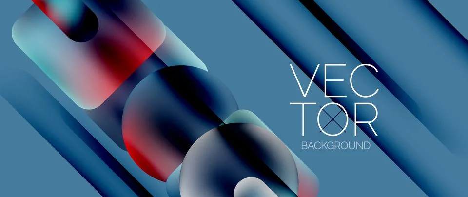 Dynamic bright colorful geometric elements with fluid gradients, lights, shadows Ilustración de archivo