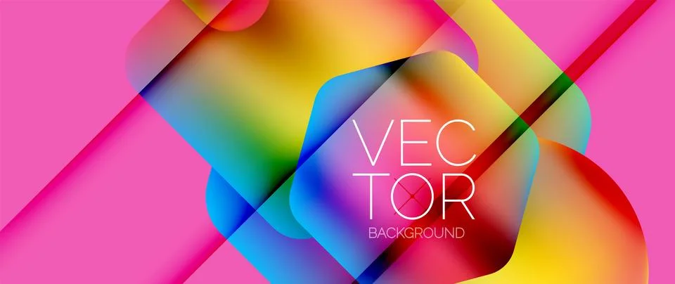 Dynamic bright colorful geometric elements with fluid gradients, lights, shadows Ilustración de archivo