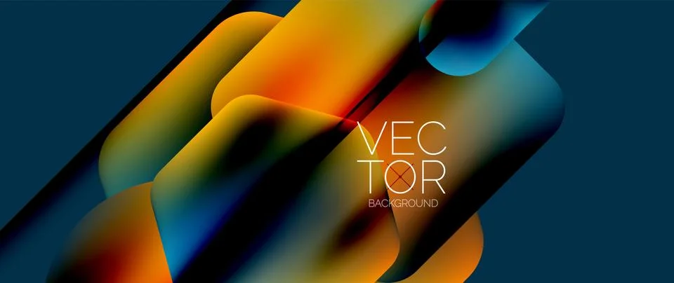 Dynamic bright colorful geometric elements with fluid gradients, lights, shadows Stock Illustration