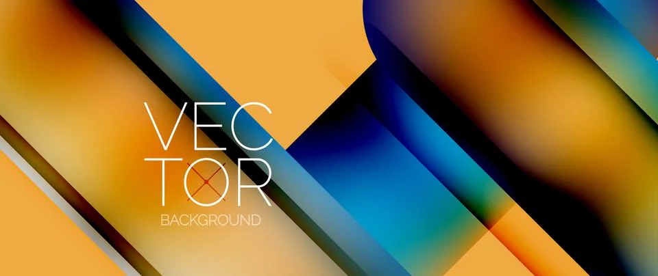 Dynamic bright colorful geometric elements with fluid gradients, lights, shadows Stock Illustration