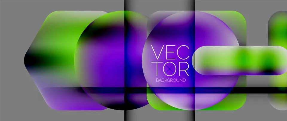 Dynamic bright colorful geometric elements with fluid gradients, lights, shadows Stock Illustration