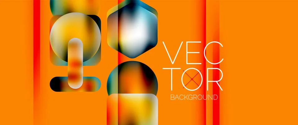 Dynamic bright colorful geometric elements with fluid gradients, lights, shadows 스톡 일러스트