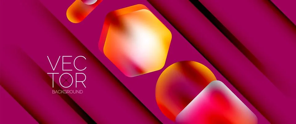 Dynamic bright colorful geometric elements with fluid gradients, lights, shadows Stock Illustration