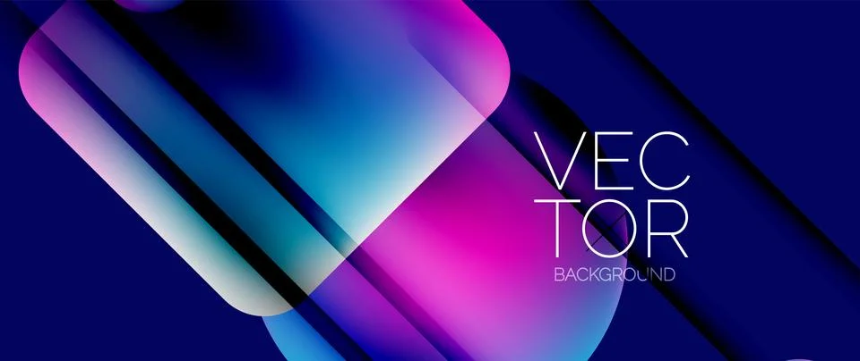 Dynamic bright colorful geometric elements with fluid gradients, lights, shadows Stock Illustration