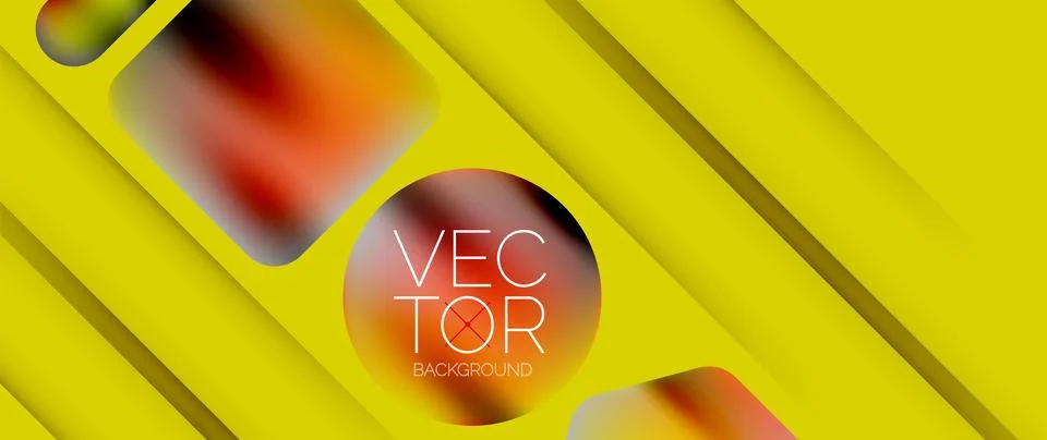 Dynamic bright colorful geometric elements with fluid gradients, lights, shadows Ilustração Stock