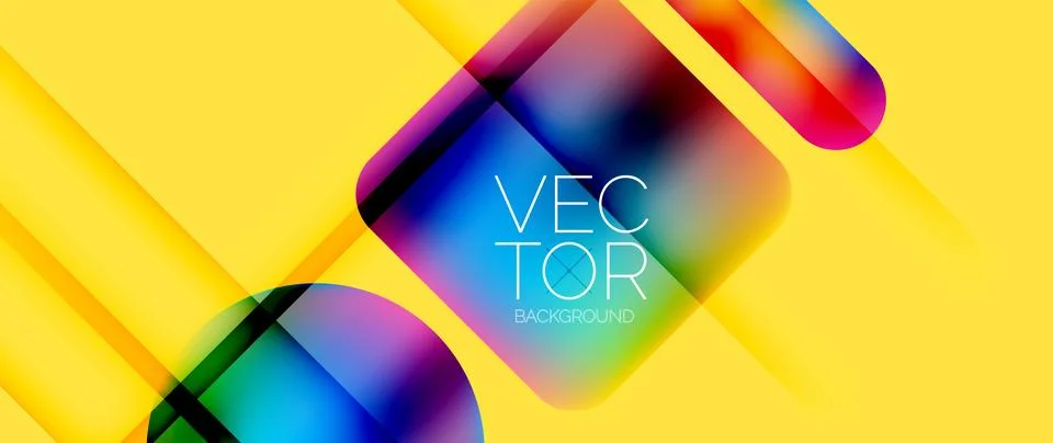 Dynamic bright colorful geometric elements with fluid gradients, lights, shadows Stock Illustration