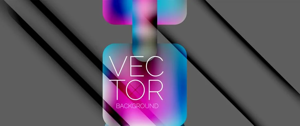 Dynamic bright colorful geometric elements with fluid gradients, lights, shadows Stockillustratie