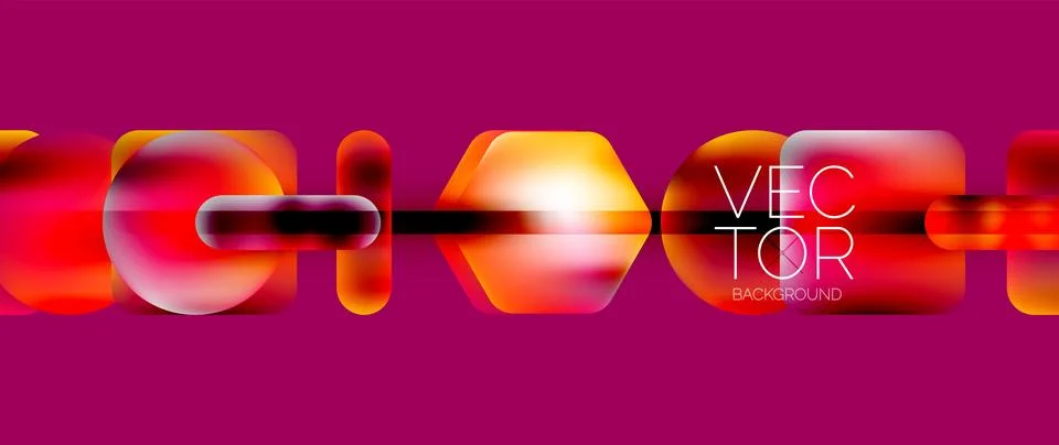 Dynamic bright colorful geometric elements with fluid gradients, lights, shadows 스톡 일러스트