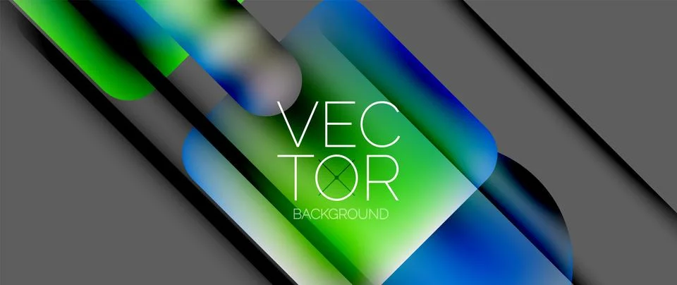 Dynamic bright colorful geometric elements with fluid gradients, lights, shadows Ilustración de archivo
