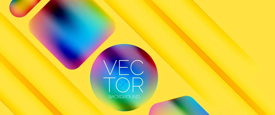 Dynamic bright colorful geometric elements with fluid gradients, lights, shadows Stockillustratie