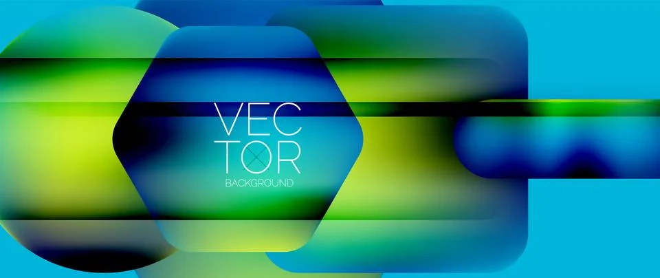 Dynamic bright colorful geometric elements with fluid gradients, lights, shadows 스톡 일러스트