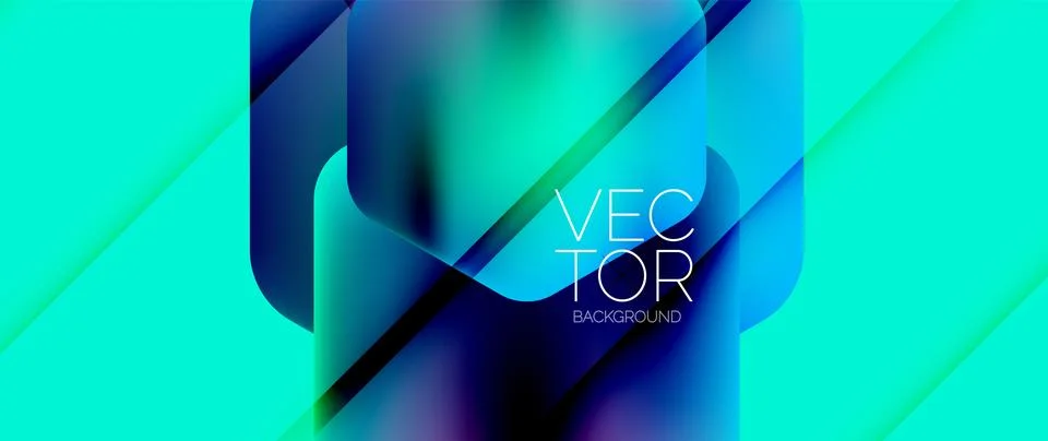 Dynamic bright colorful geometric elements with fluid gradients, lights, shadows Stock Illustration