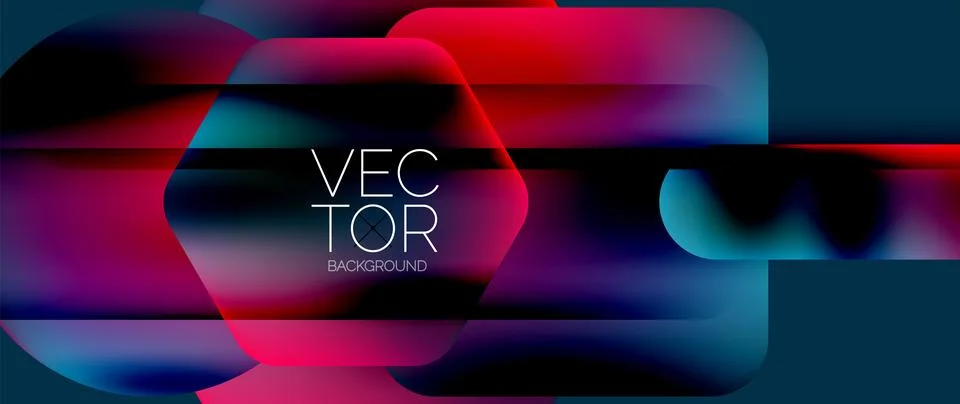 Dynamic bright colorful geometric elements with fluid gradients, lights, shadows Stock-Illustration