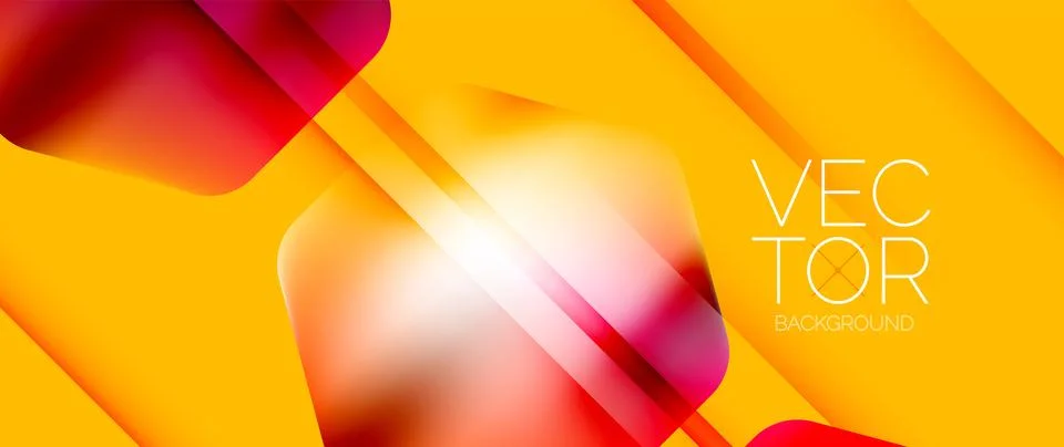 Dynamic bright colorful geometric elements with fluid gradients, lights, shadows Stock-Illustration