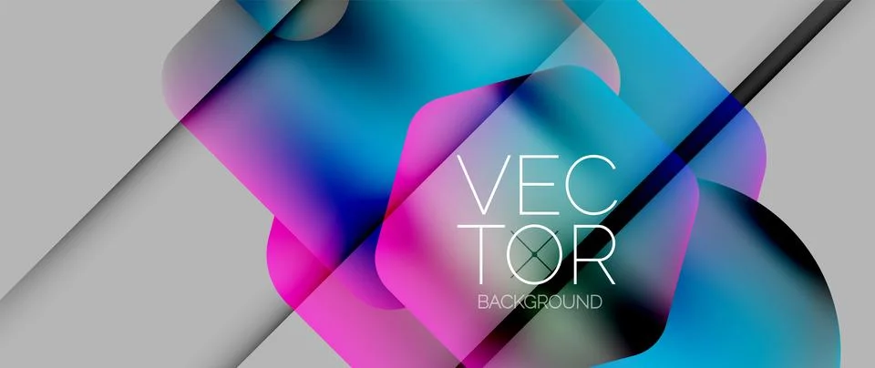 Dynamic bright colorful geometric elements with fluid gradients, lights, shadows Stock Illustration